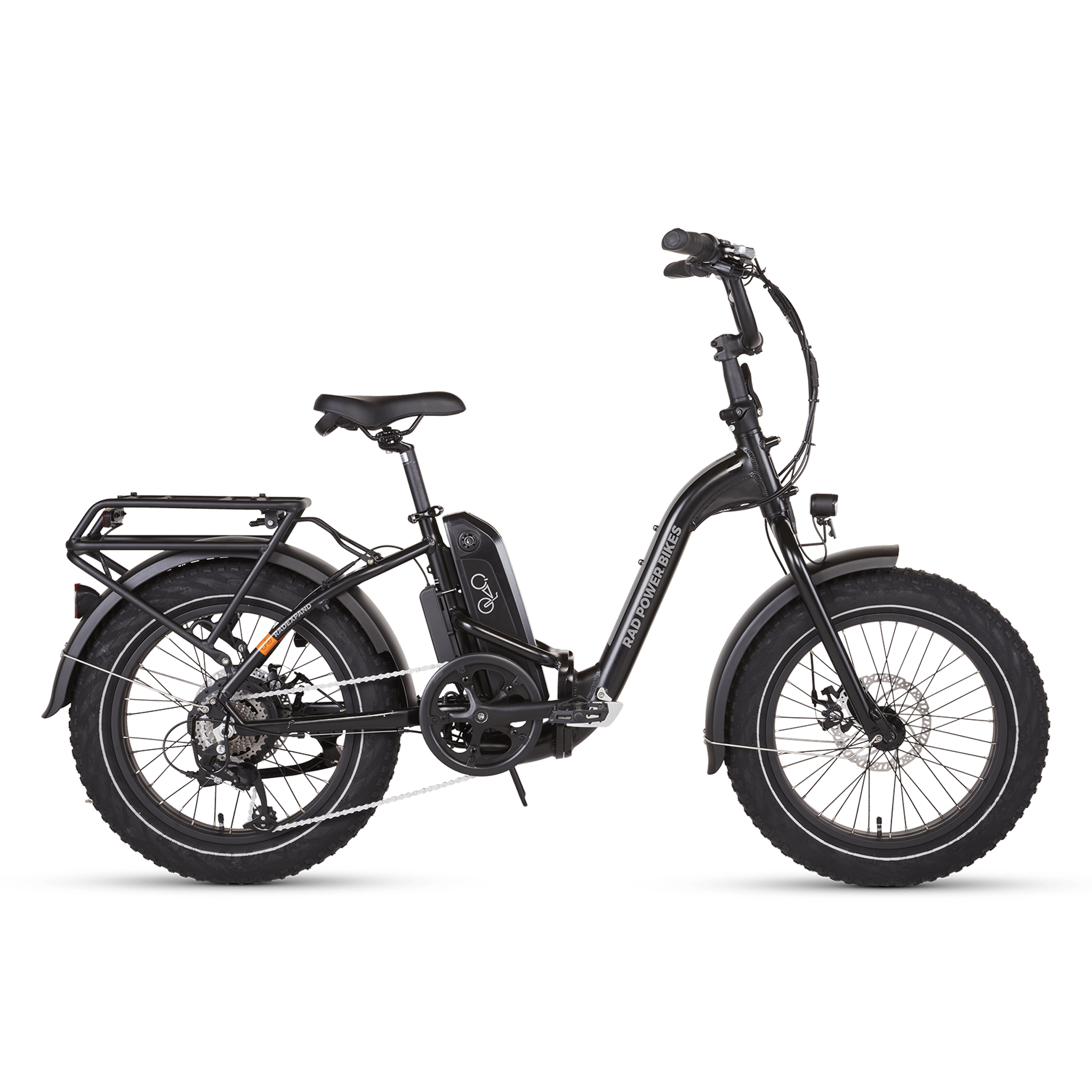 Side view of a black RadExpand 5 electric folding bike