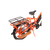 up close image of a black rack platform mounted on the back of an orange wagon bike