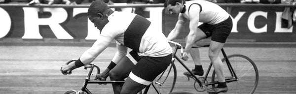 Cycling icon Major Taylor in a turn-of-the-century bicycle race. 