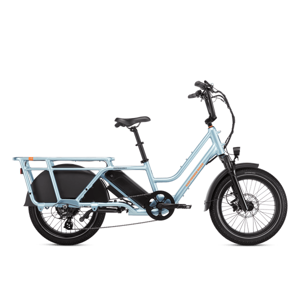 Right side view of a Metallic Blue RadWagon 5 electric cargo bike