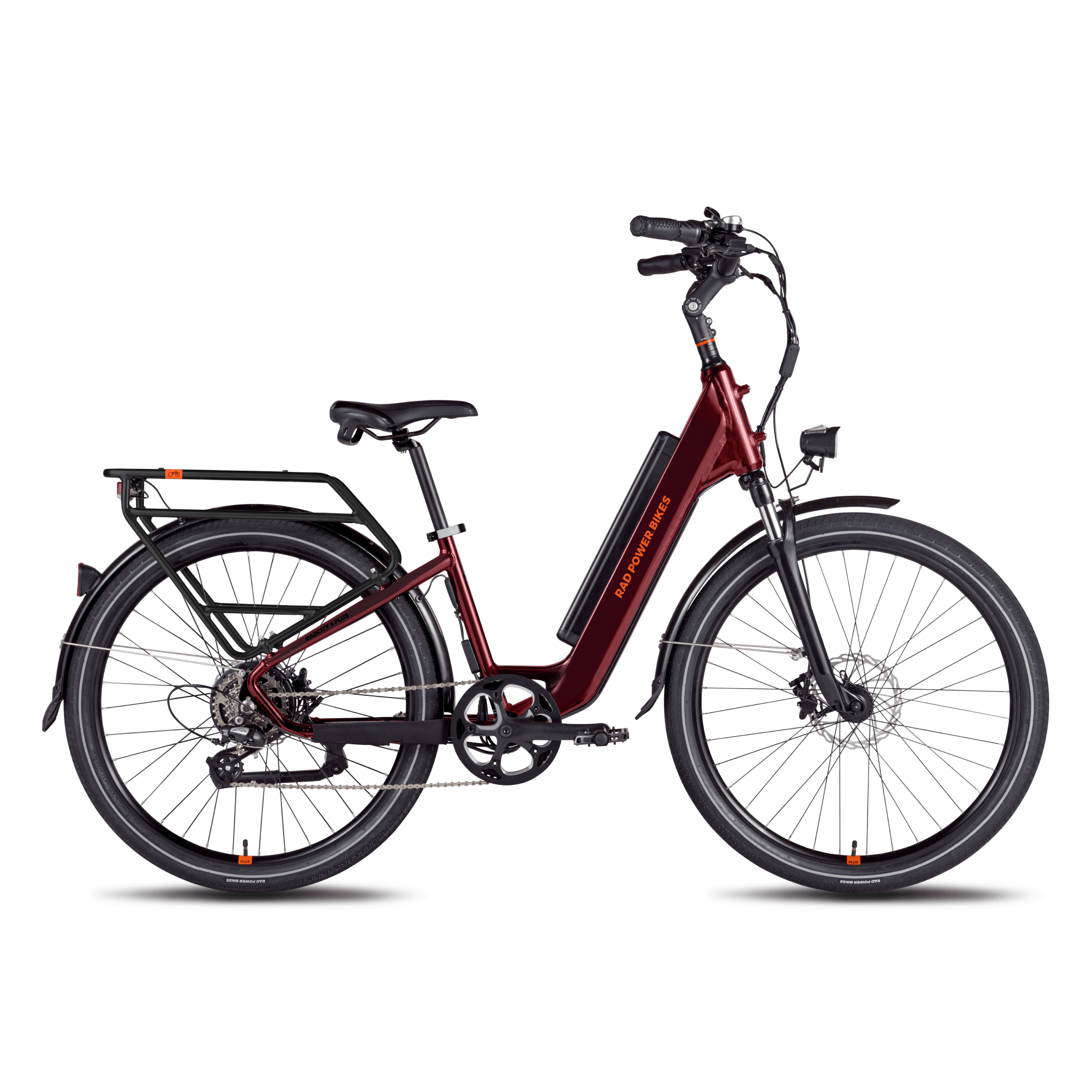 RadCity electric commuter bike in burgundy red