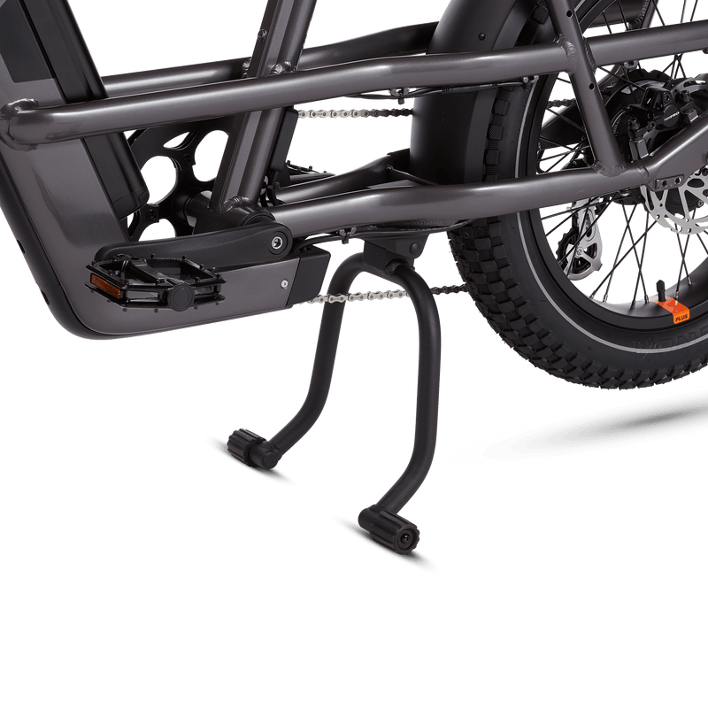 Double-footed center mount kickstand, shown installed on a RadRunner 3 Plus electric bike