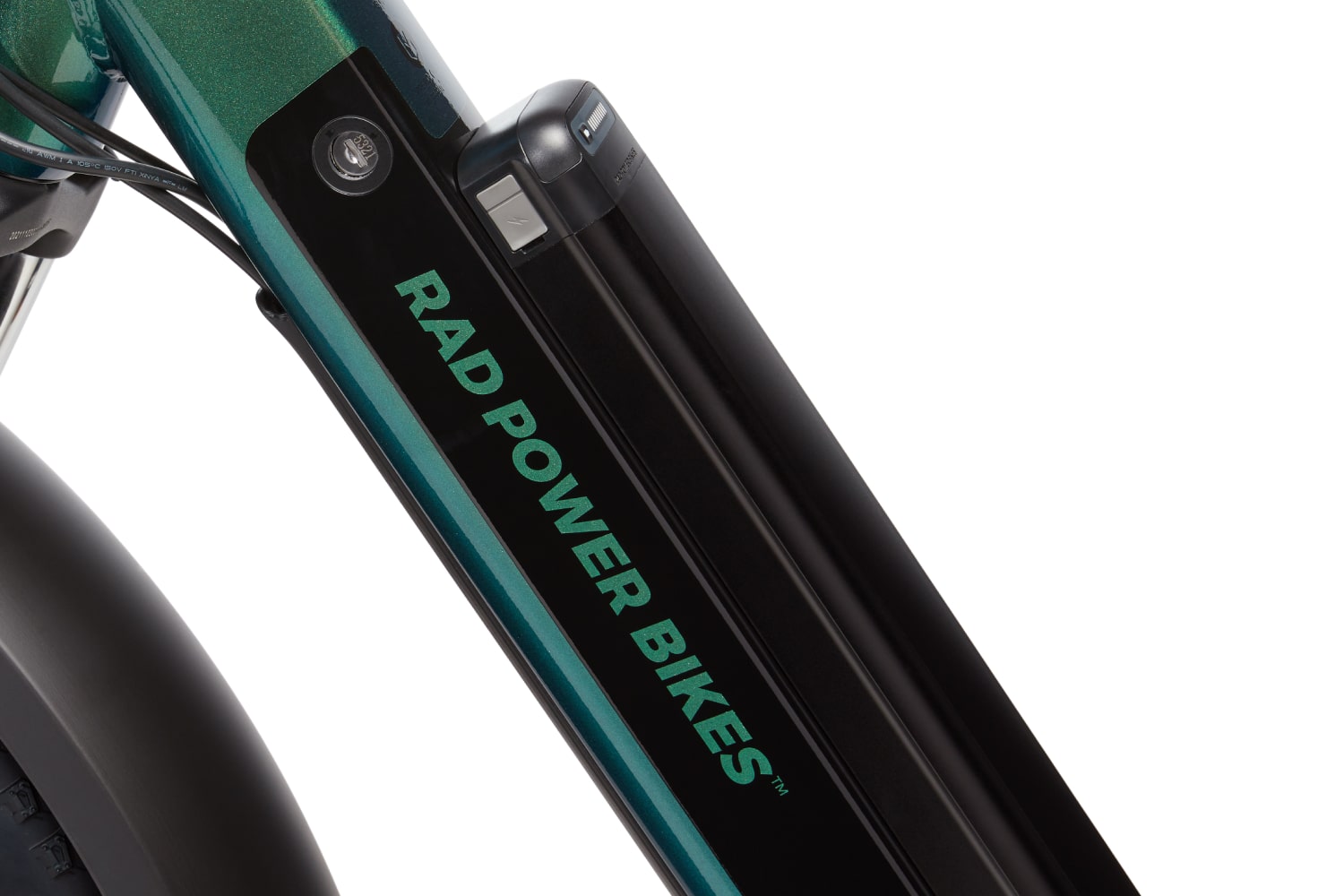 Side view of a green RadRover 6 Plus step-thru electric fat tire bike