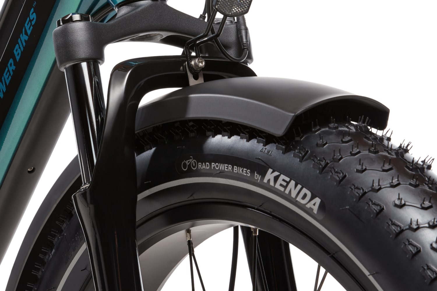 Side view of a green RadRover 6 Plus step-thru electric fat tire bike