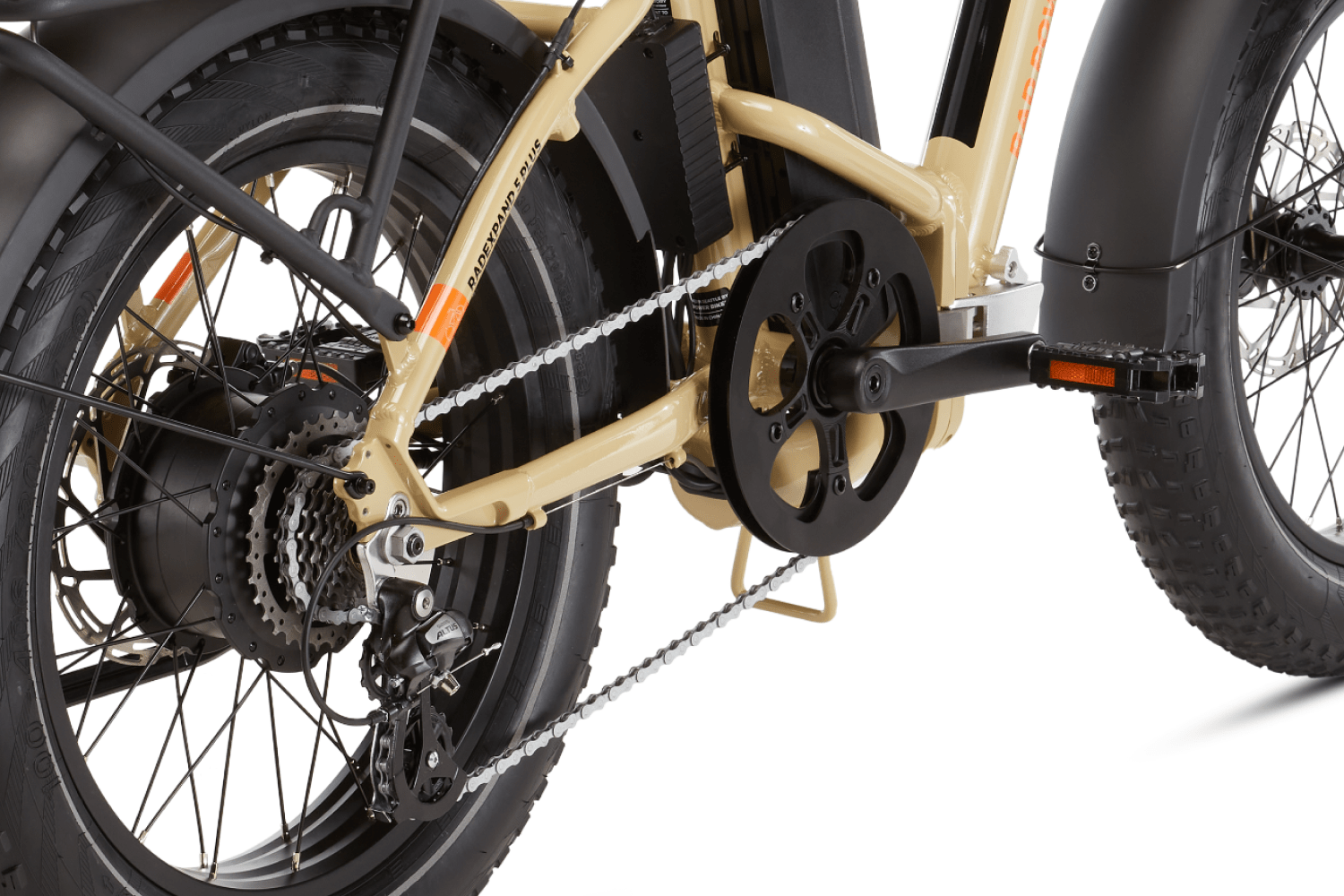 Right side view of a RadExpand 5 Plus electric folding bike in slate blue