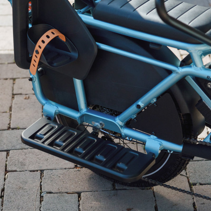 RadWagon 5 Running Boards installed on a blue RadWagon 5 electric cargo bike