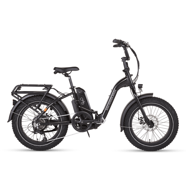 Side view of a black RadExpand 5 electric folding bike