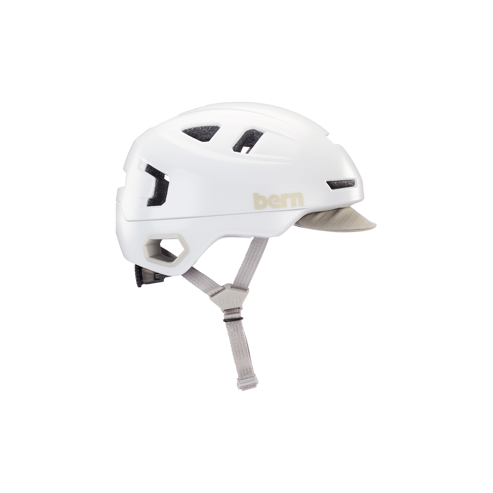 Side view of a white Hudson MIPS bike helmet.