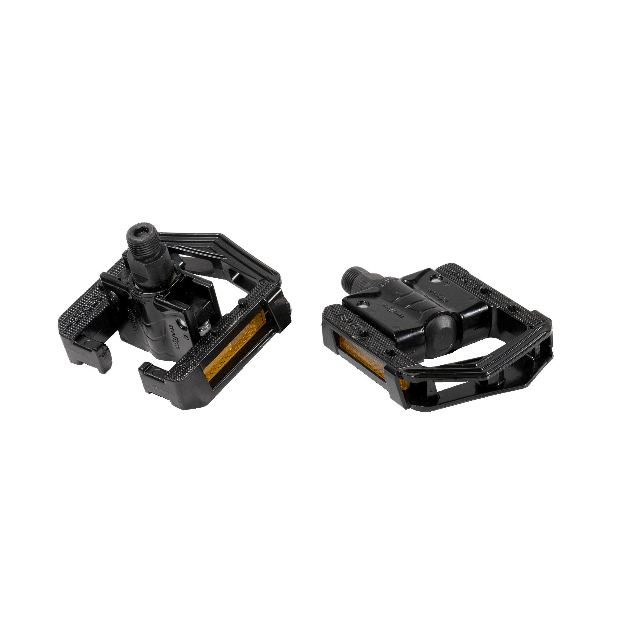 Black replacement pedals with yellow reflectors