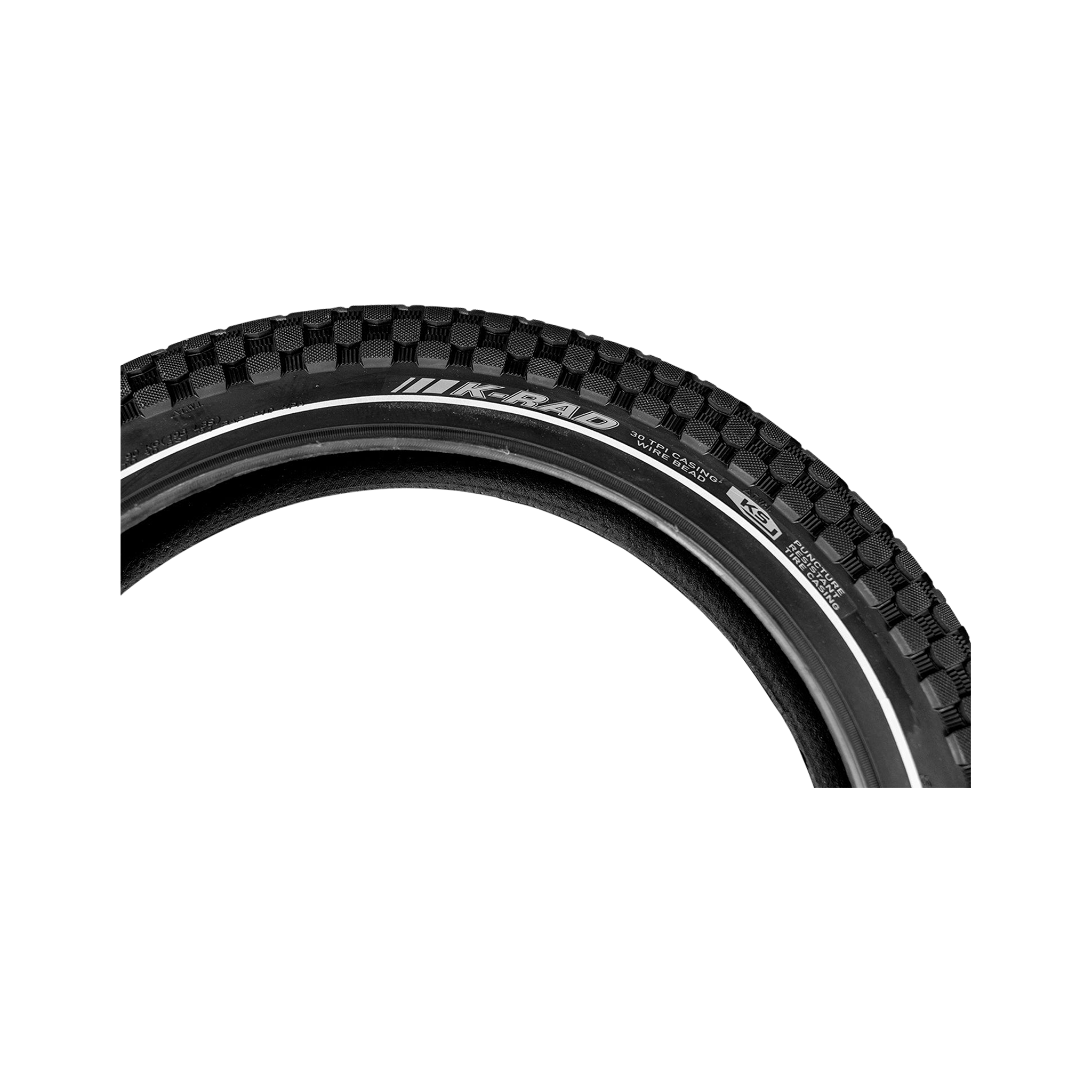 Close-up of Kenda K-Rad 20" x 3.3" ebike tire showing the tread.