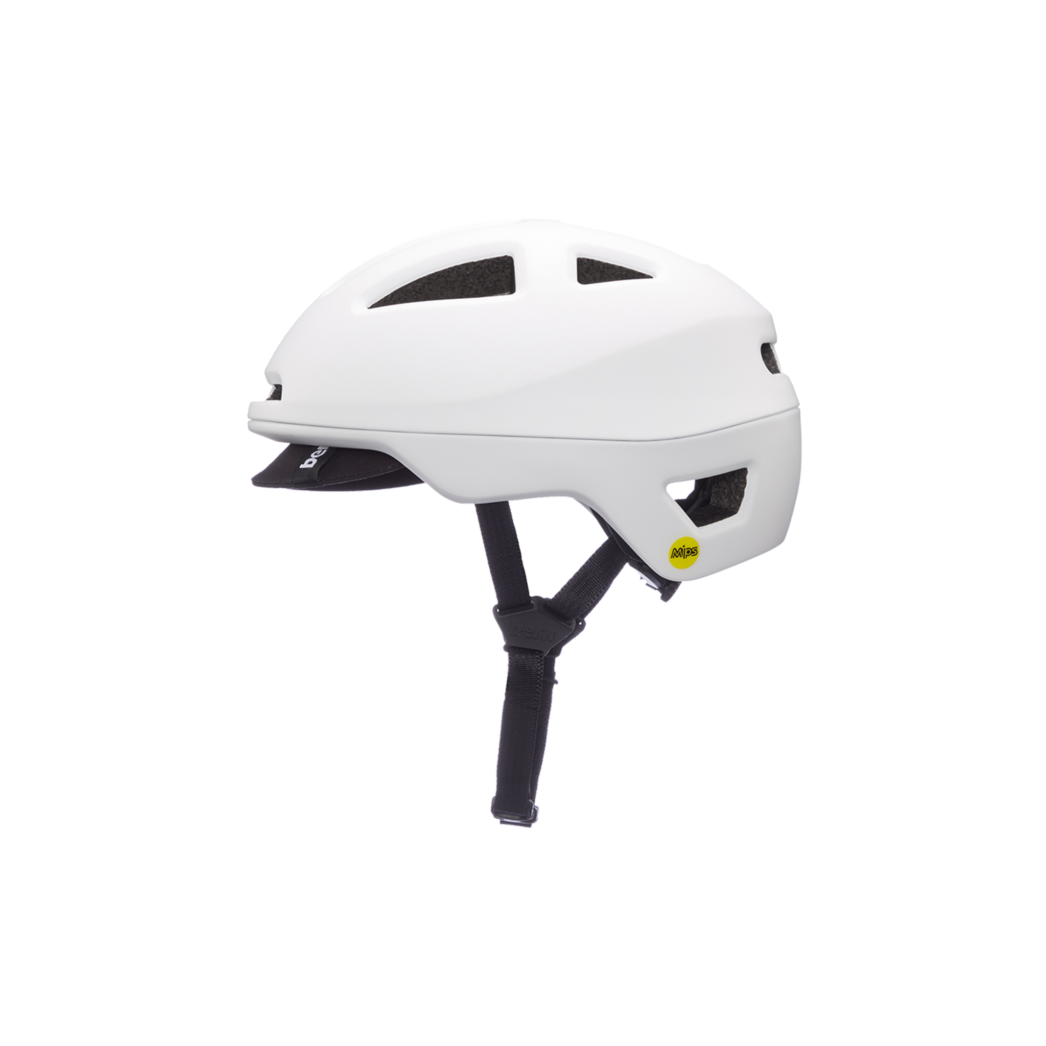 Left side view of the Bern Major MIPS Helmet in white