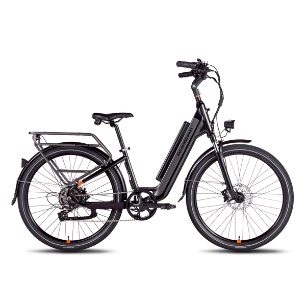 Side view of a charcoal RadCity 5 Plus step-thru electric commuter bike